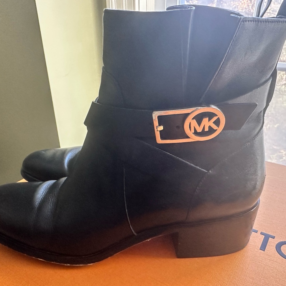 Michael Kors Black Ankle Booties with Gold Accent